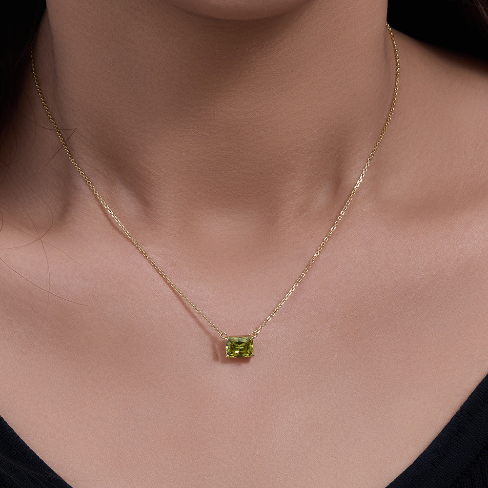 Style Rectangular Zircon Pendant Sterling Silver Necklace High-End Sense