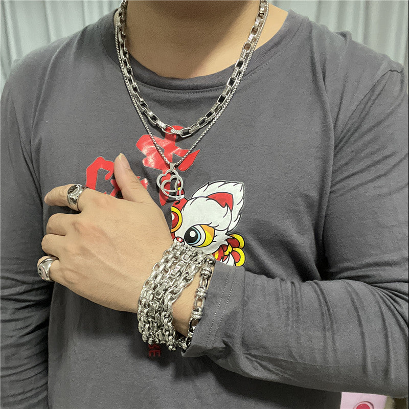 Trendy Men's Personalized Titanium Steel Hollow Heart Pendant Necklace