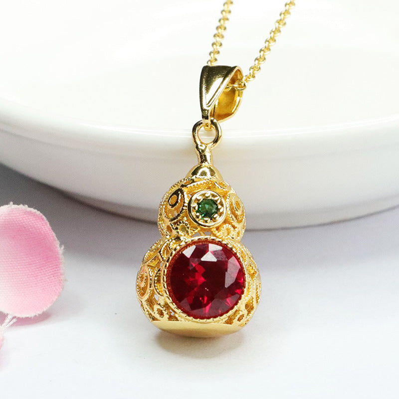 Lab-Grown Ruby Gourd Pendant — No Chain