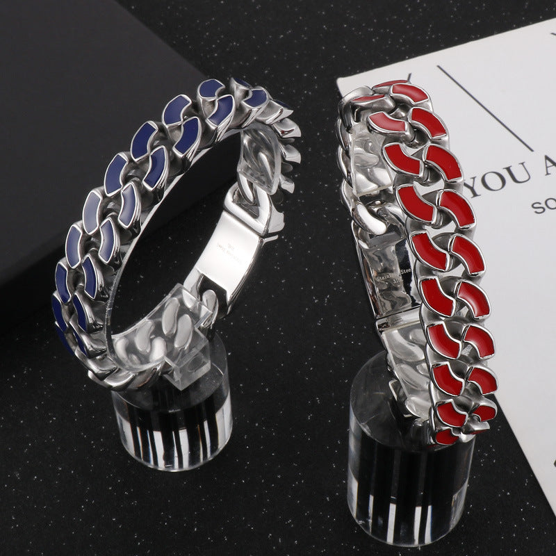 Cool Titanium Steel Chain Bracelet with Red Oil Drip for Men