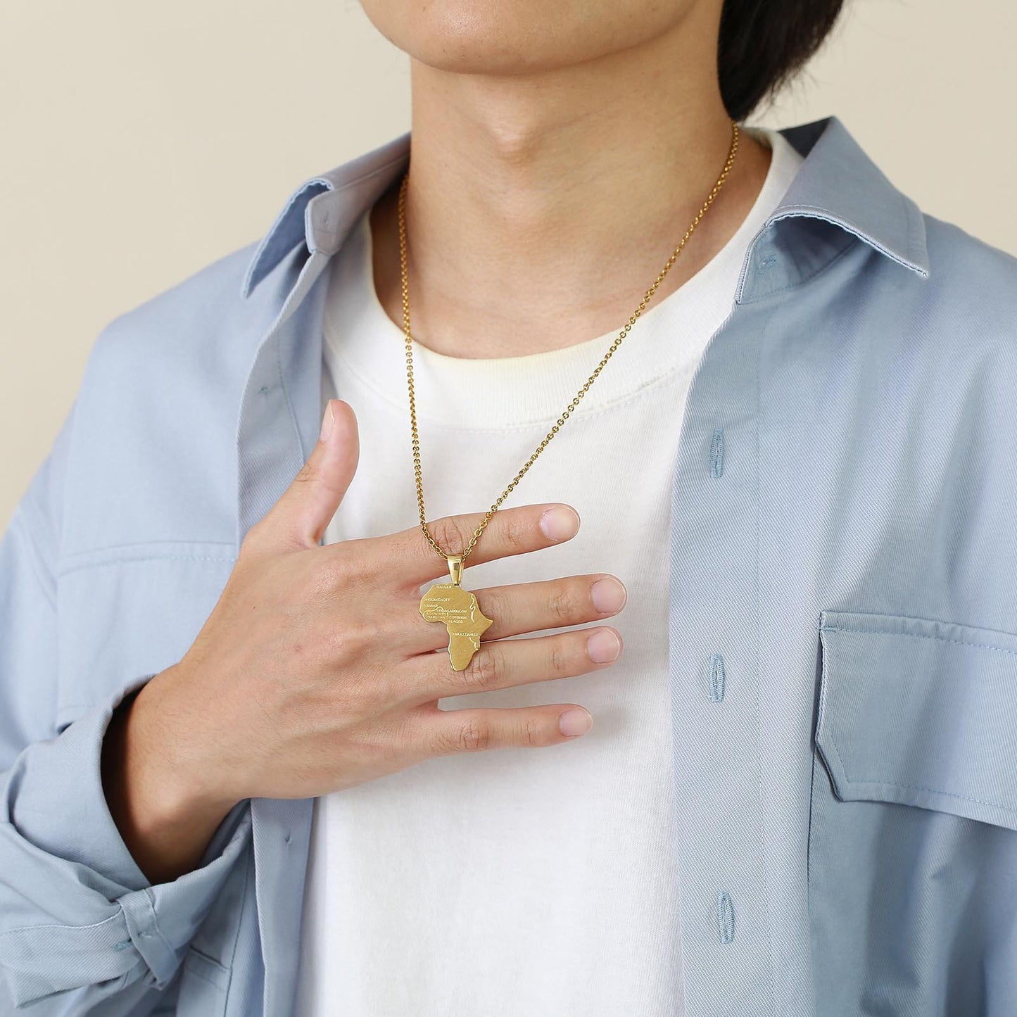 Stainless Steel Africa Map Pendant Gold Men's Necklace Geometry