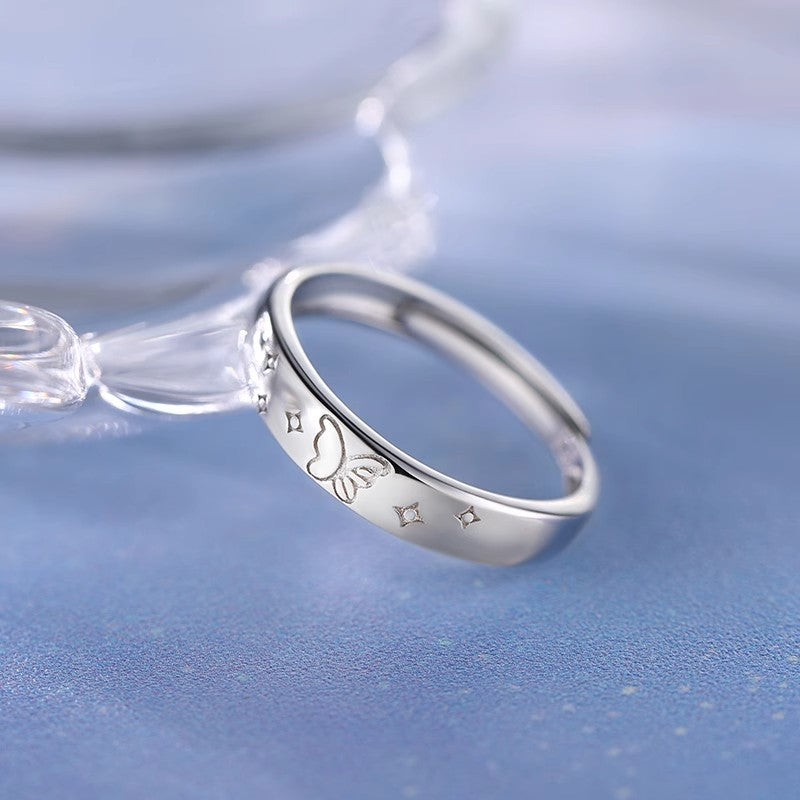 925 Sterling Silver Butterfly Ring Light Luxury Open Ring