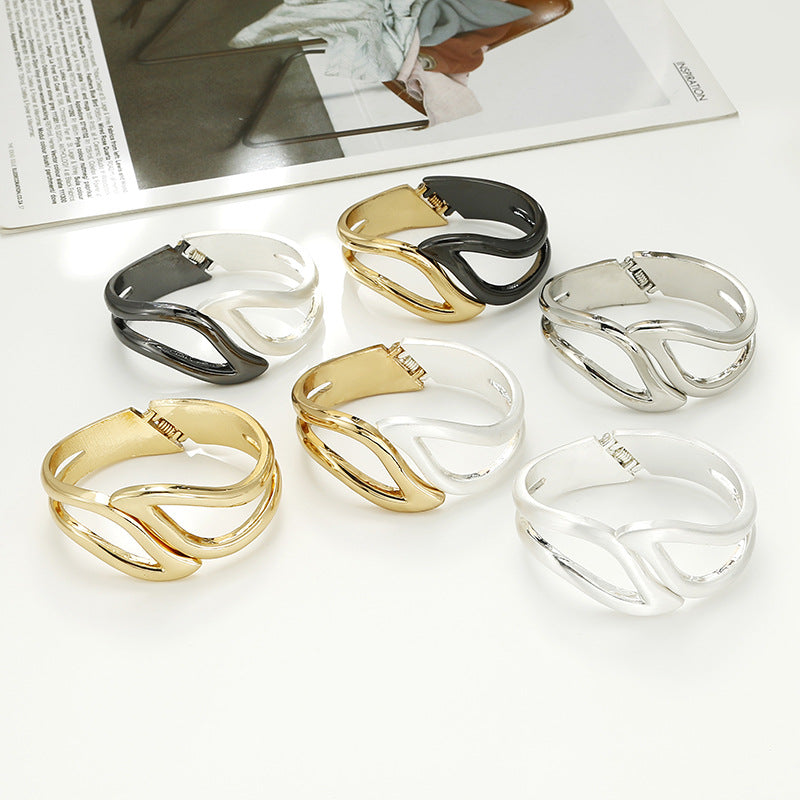 Golden Greek Inspired Bracelet with Unique Zinc Alloy Clasp - Trendy Fashion Statement Piece