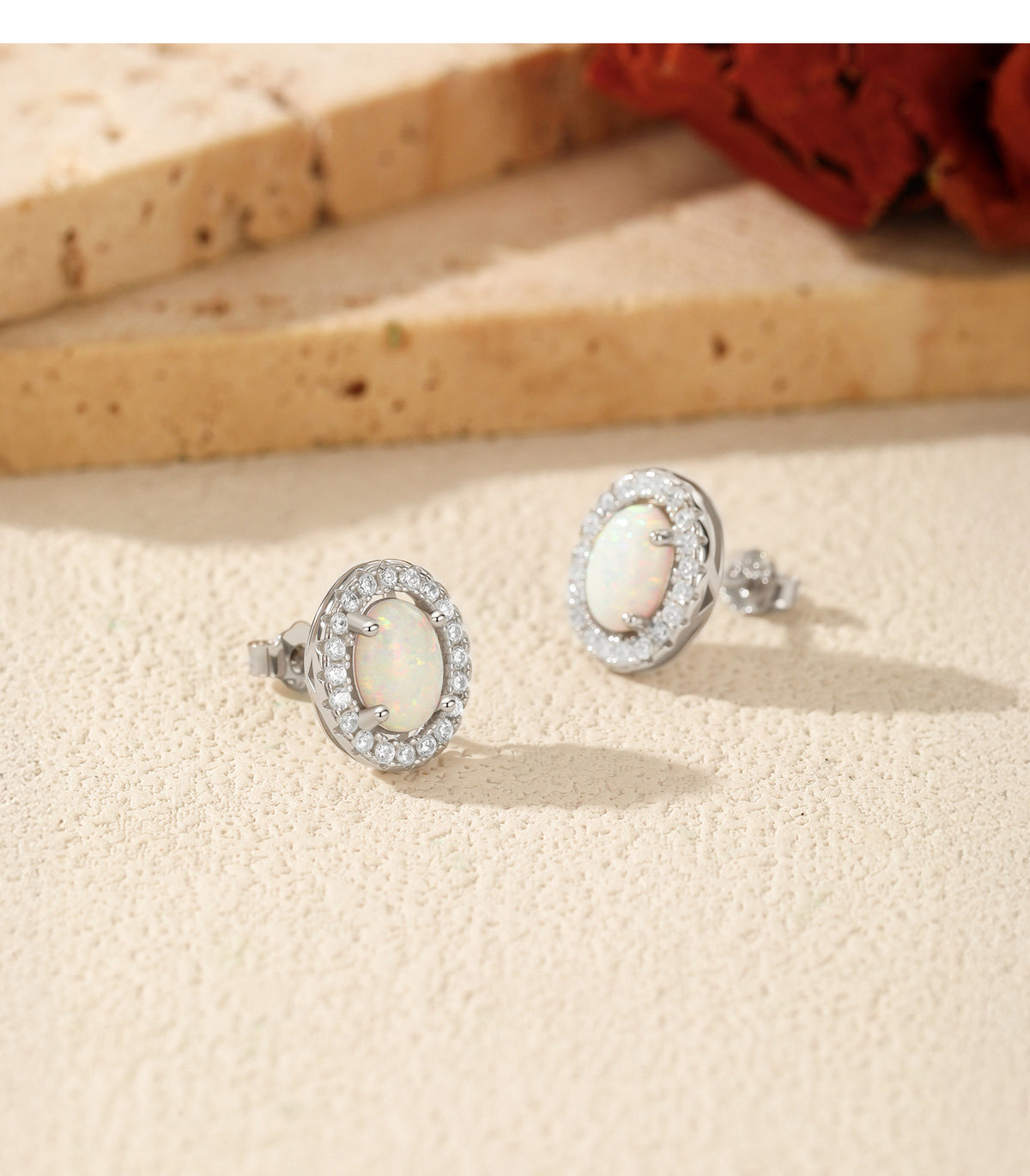 925 Sterling Silver Vintage-Inspired Opal Stud Earrings