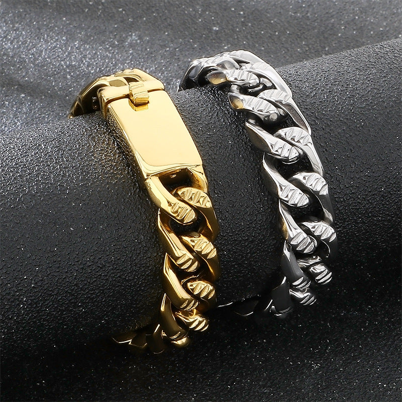Hip-Hop Vacuum Plating – Horizontal Cuban Chain Stainless Steel Men's Bracelet