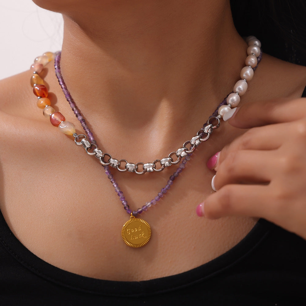 Chic Handcrafted Necklace with Freshwater Pearls and Natural Stones