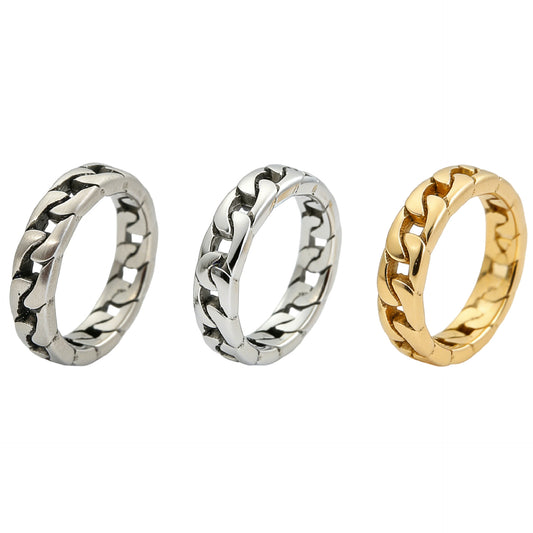 Planderful Titanium Steel Hollow Chain Ring For Men And Unisex Durable Punk Retro Style Statement