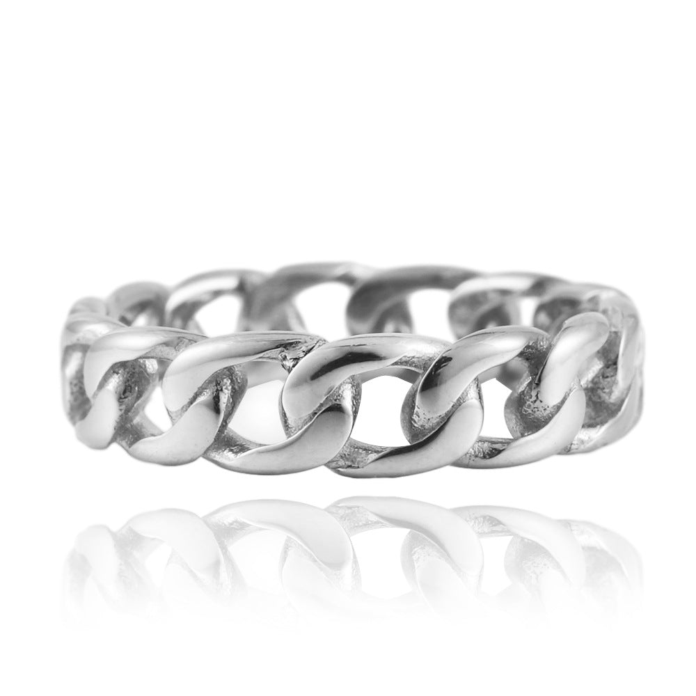 Titanium Steel Woven Chain Ring for Men and Women - Versatile Fashion Accessory in Stainless Steel
