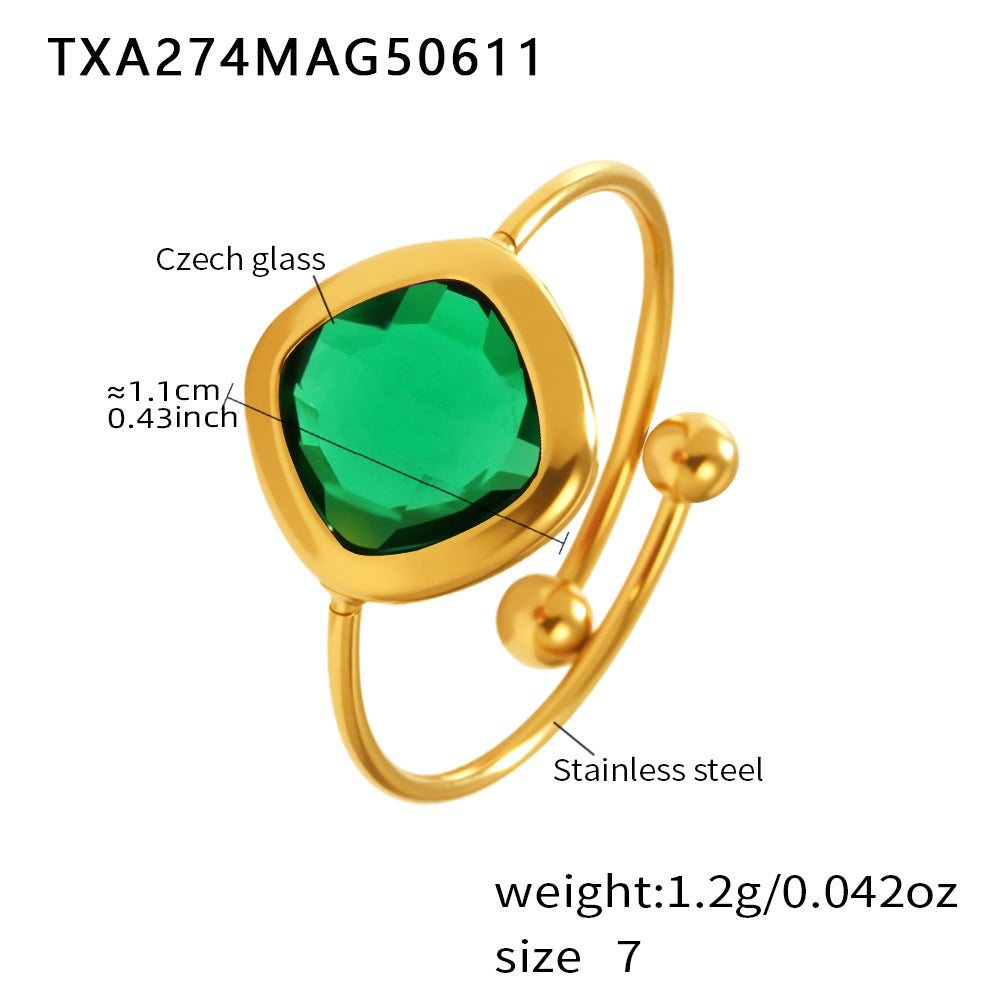 Planderful Square Czech Glass Ring For Women Everyday Wear