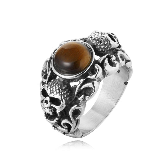 Gemstone Skull Titanium Steel Ring