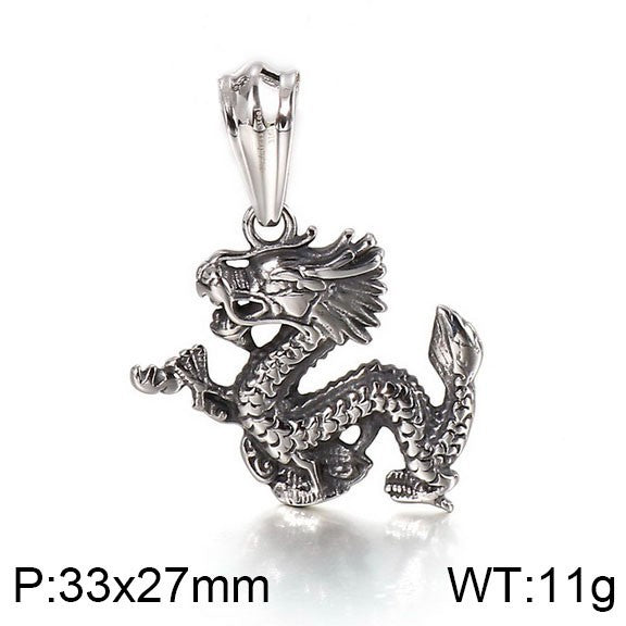 Punk Dragon Pendant for Men - Chinese Zodiac Inspired Stainless Steel Jewelry