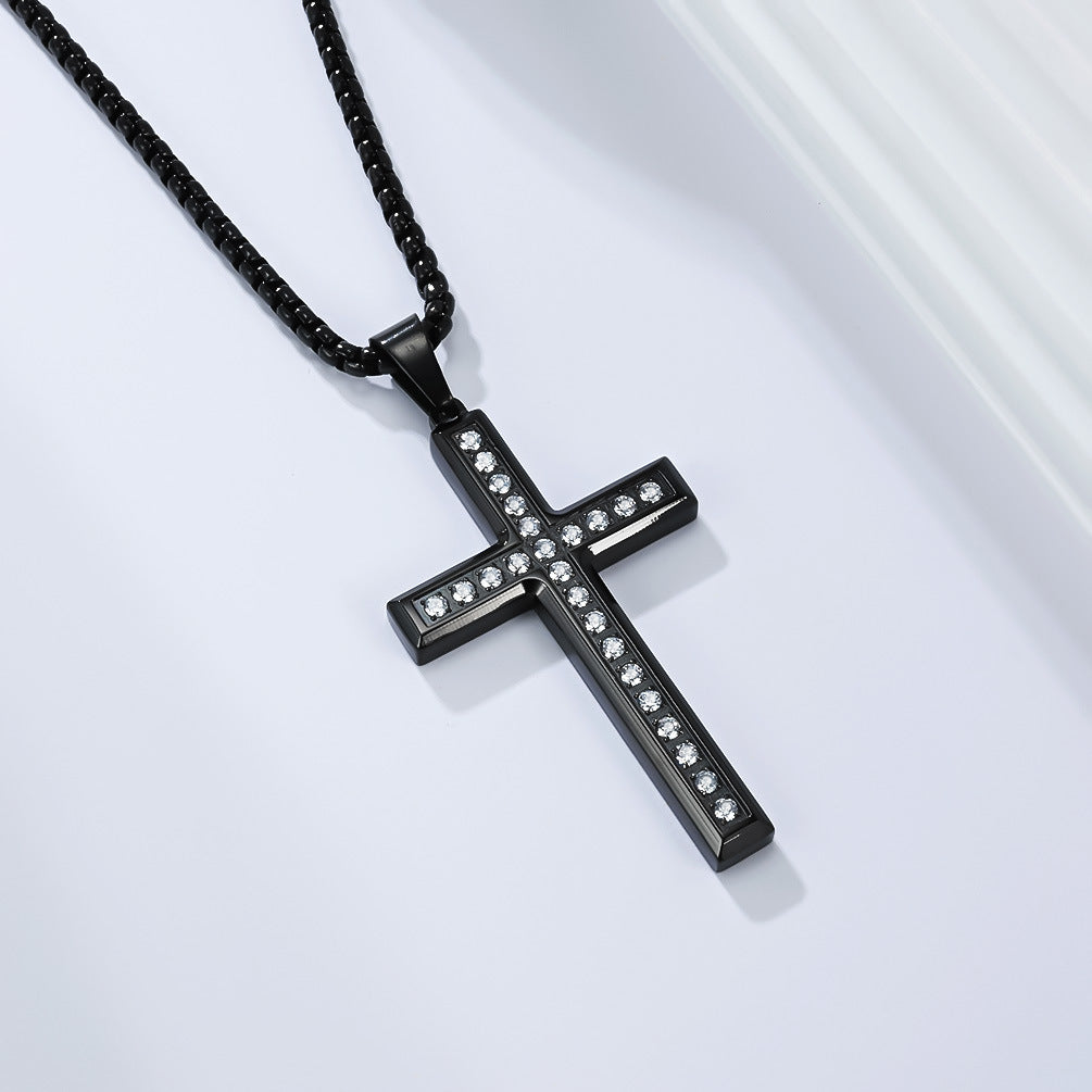Stainless Steel Zircon Cross Necklace