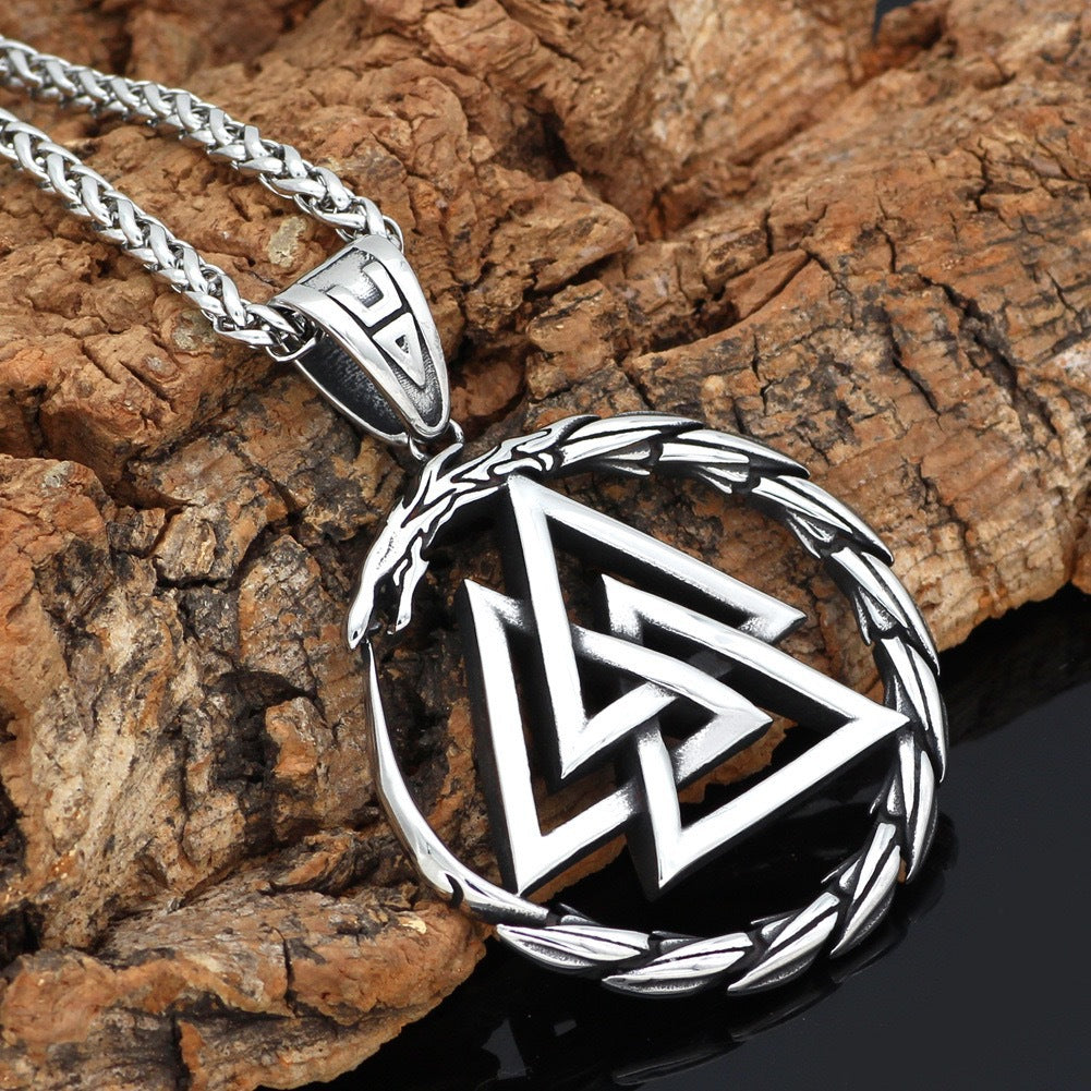 1. Planderful Titanium Steel Pendant Necklace Viking Triceratops Dragon Pattern for Men