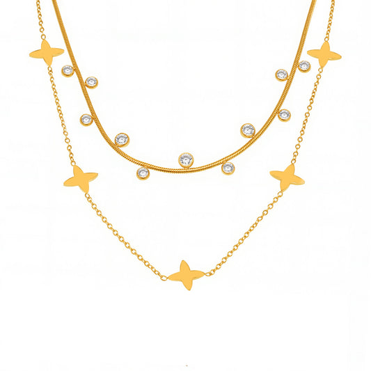 Planderful Zircon Collarbone Necklace Four Leaf Flower Women