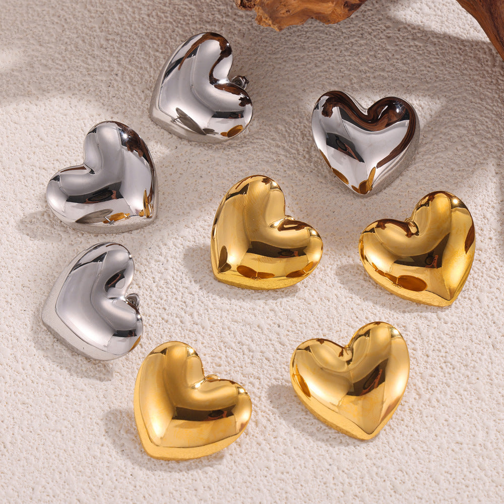 Elegant Love Shape Gold-Plated Stud Earrings crafted from Titanium Steel