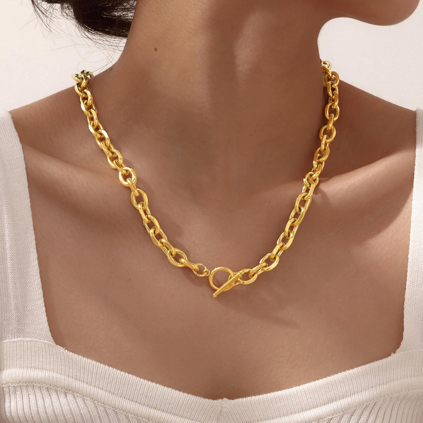 European And American Hip Hop Stainless Steel Men's OT Buckle Coarse Necklace