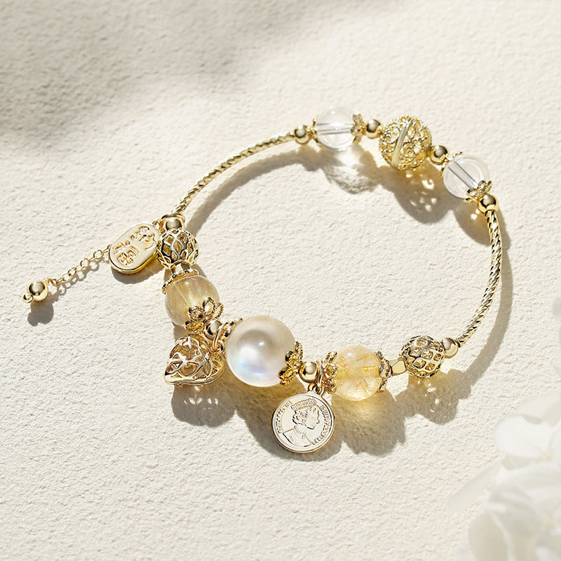 Moonstone Citrine Crystal Heart Bracelet