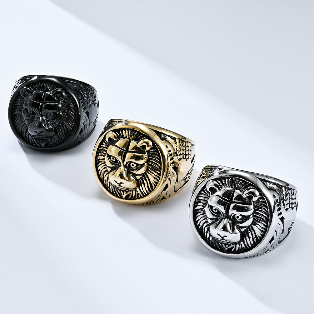 Planderful Everyday Genie Lion Head Ring Stainless Steel For Men Retro Punk Bold Statement Jewelry