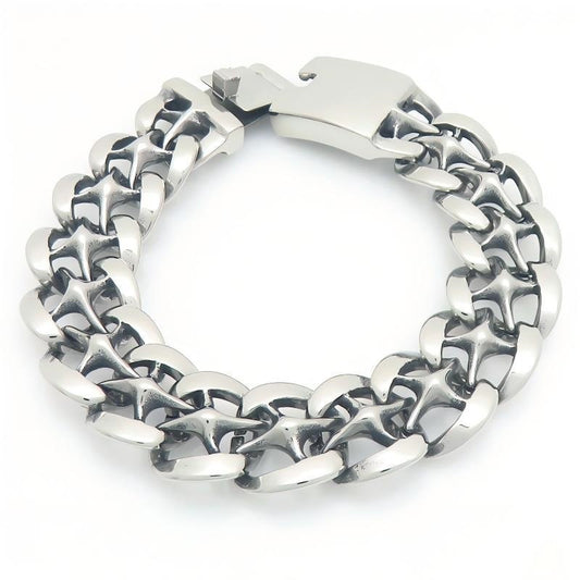 Hip-Hop Rock Street 19mmx Type Hollow Cuban Chain Stainless Steel Men's Bracelet