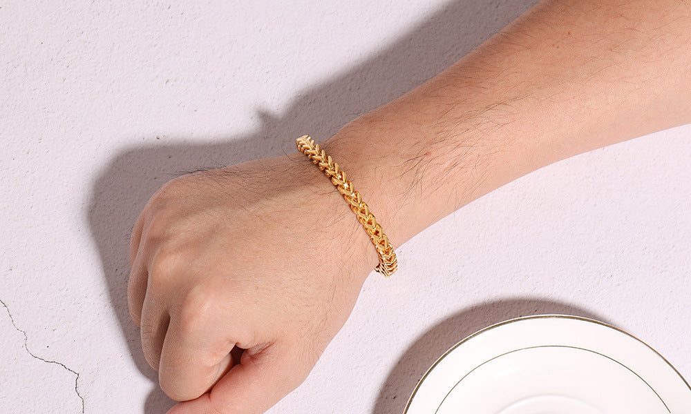 Titanium Steel Men's Bracelet Square Six-Sided Chain Jewelry