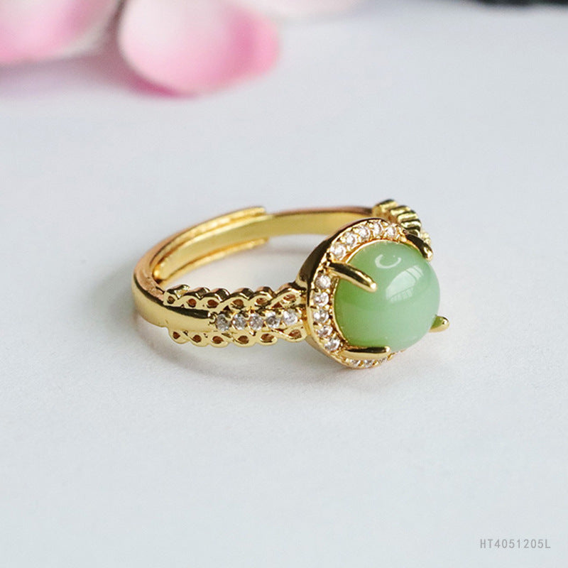 Hetian Jasper Zircon Openwork Ring