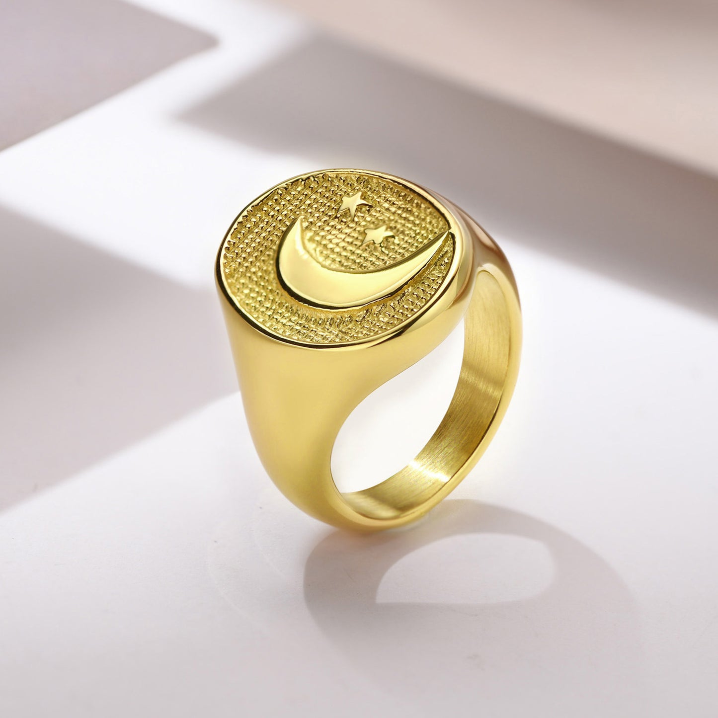 Stainless Steel Star Moon Casting Ring Gold for Ladies