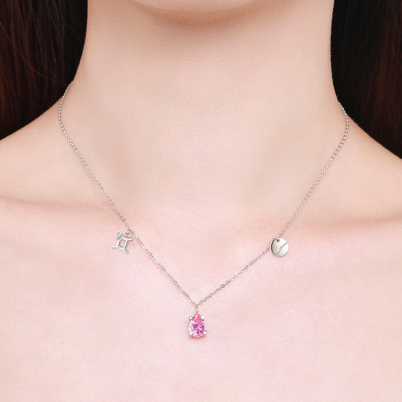 Sterling Silver Gemini Collarbone Necklace with Zircon Gemstones