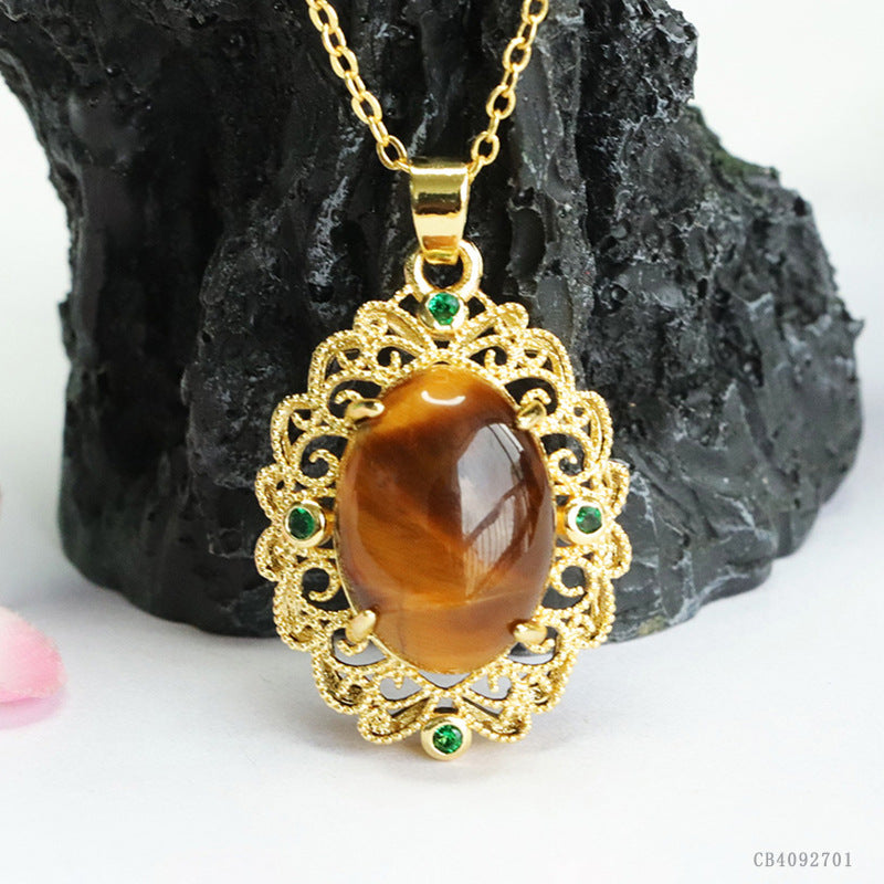 Yellow Tiger Eye Openwork Weave Pendant — No Chain