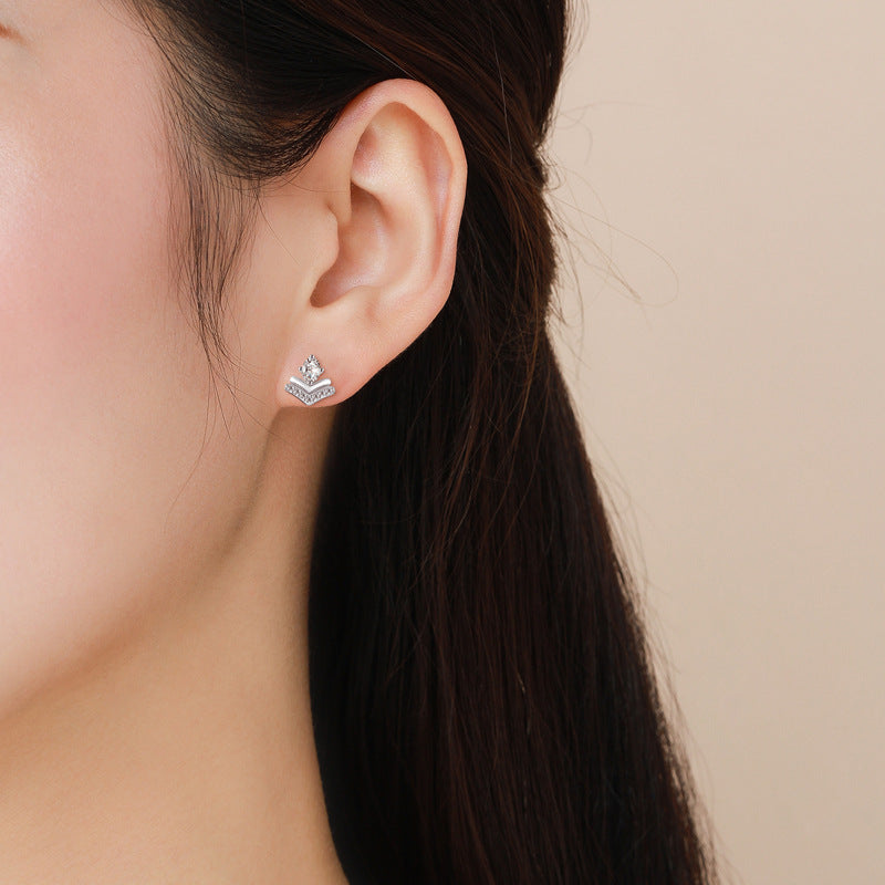S925 Sterling Silver Geometric Crown Earrings with Zircon Accent