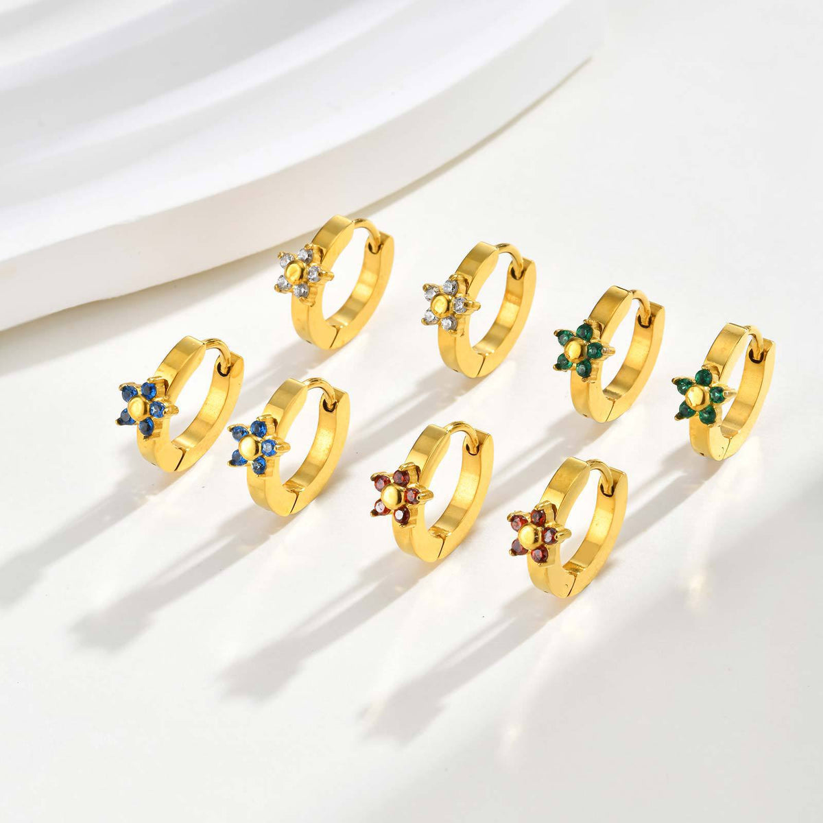 Floral Zircon Earrings — Four Colors