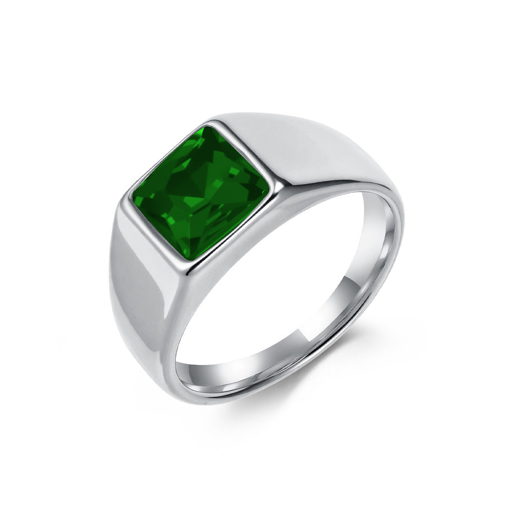 Planderful Stainless Steel Zircon Ring Inlaid Red Zircon Retro Kropunk For Men Unisex