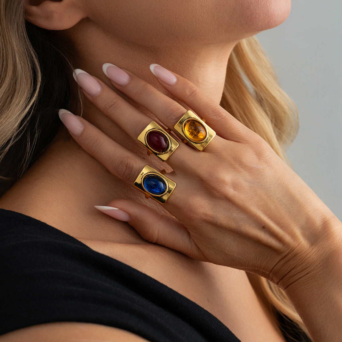 Planderful Vienna Verve Personalized Geometric Ring With Opening Colorful Faceted Zircon For Fashion Forward Women
