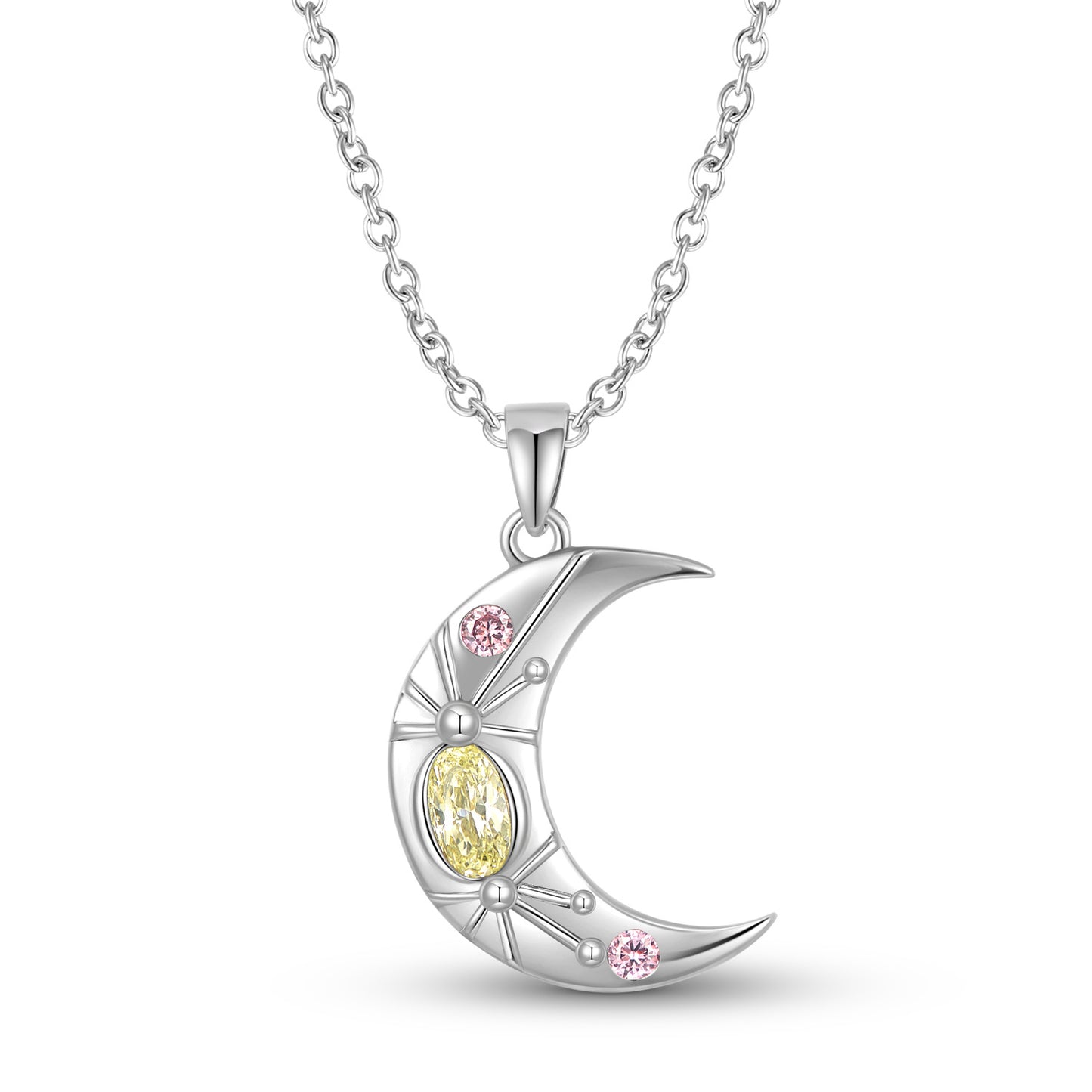 Planderful Everyday Genie – Creative Gothic Vintage Moon Necklace S925 Sterling Silver Inlaid Ice Flower Cut High Carbon Zircon Necklace Jewelry Chain