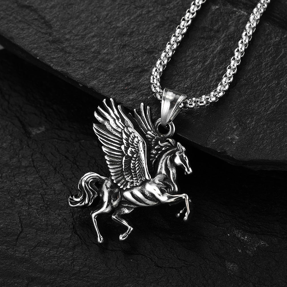 Steel Necklace - Vintage Pegasus Pendant Necklace Inspired By Ancient Greece For Everyday Wear And Modern Style