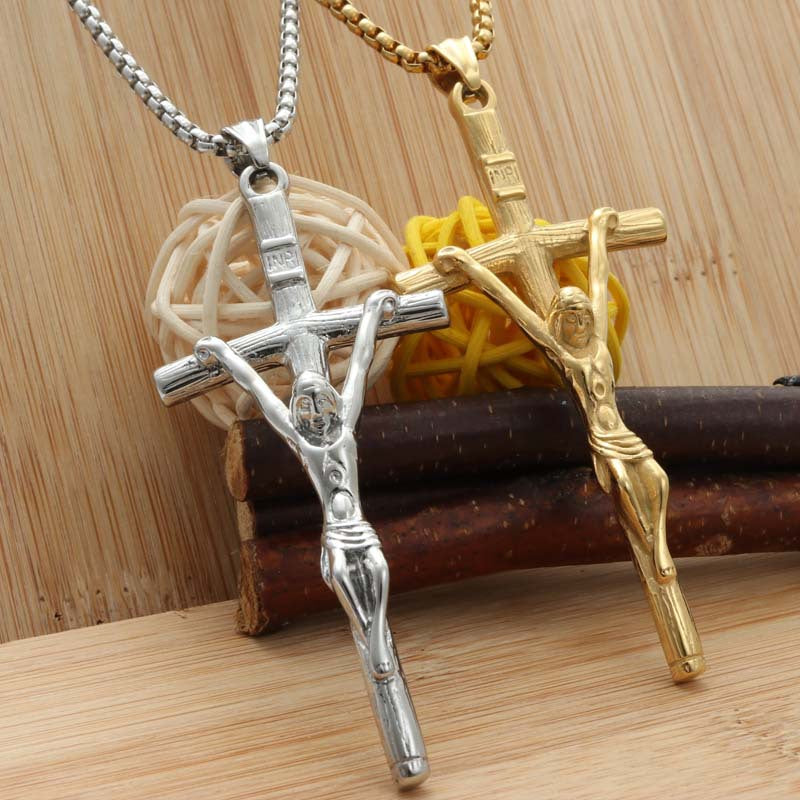 Titanium Steel Cross Pendant Necklace for Men - Punk Style Retro Stainless Steel Accessory by Planderful