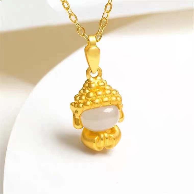 White Hetian Jade Baby Buddha Pendant — Chain Option