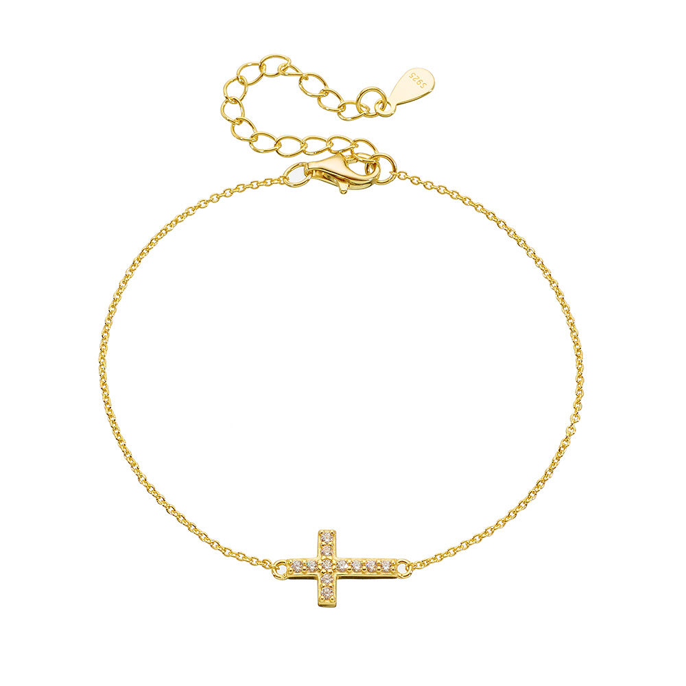 925 Sterling Silver Zircon Cross Bracelet, And Design Sense
