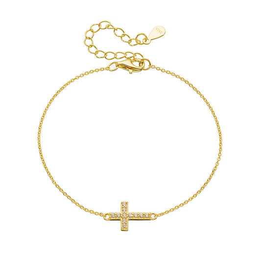 925 Sterling Silver Zircon Cross Bracelet, And Design Sense