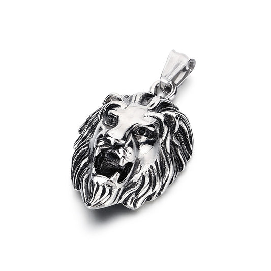 Planderful Lion Head Zircon Pendant Steel Mens Necklace