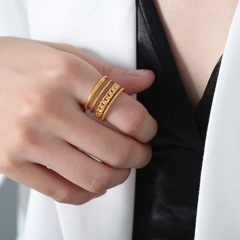 Elegant Mother of Pearl Open Ring in Titanium Steel - Luxury Fashion Jewelry for Women