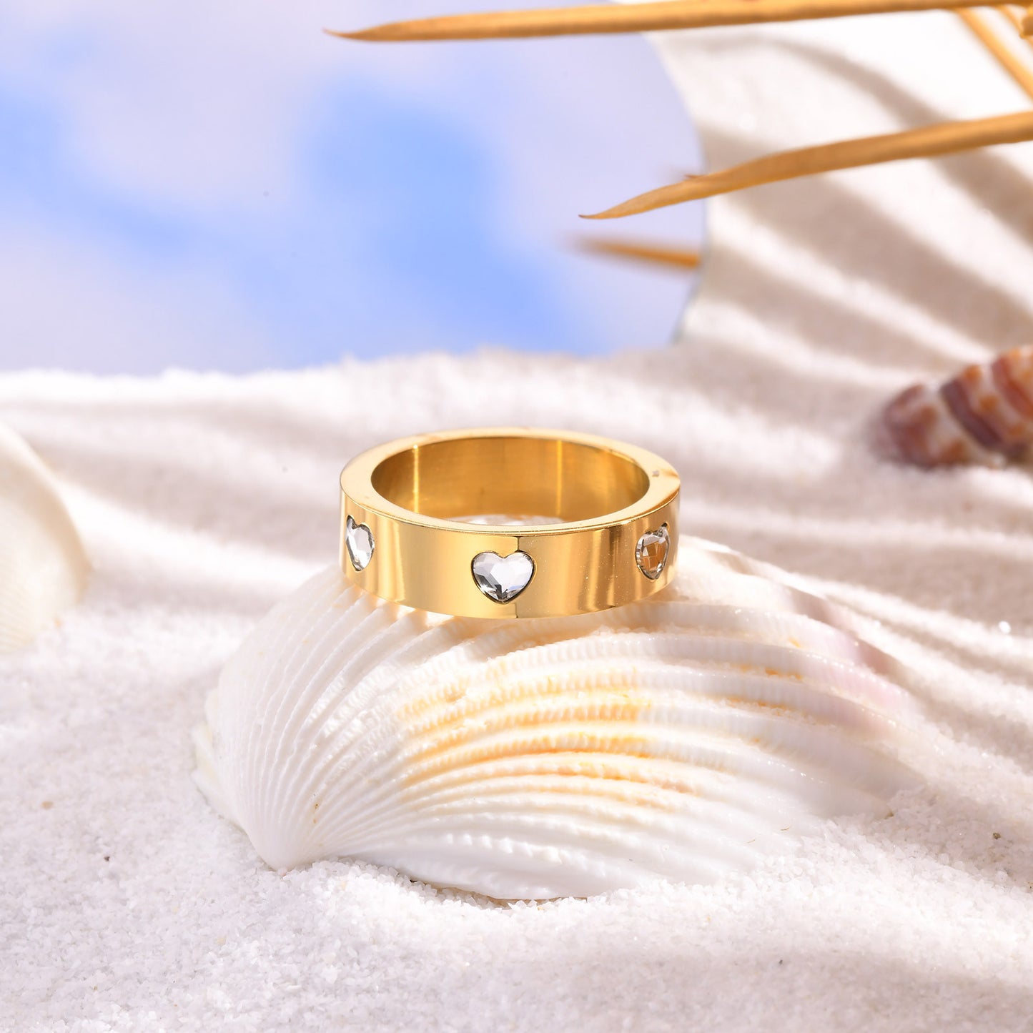 Jewelry Stainless Steel 6 Heart Shaped Zircon Ladies Ring