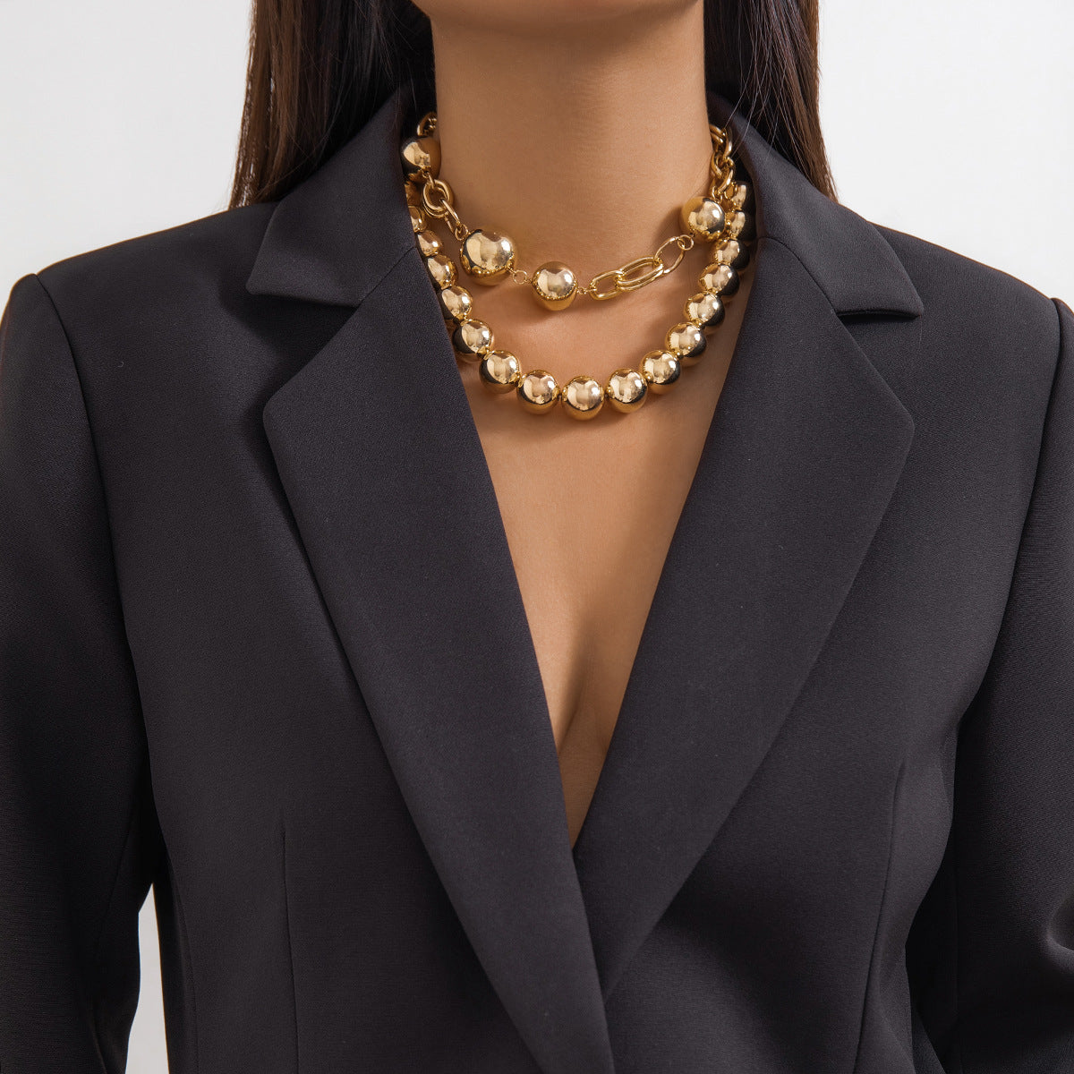Double-Layer Round Bead Statement Necklace