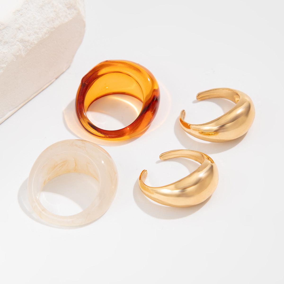 Planderful Vienna Verve Geometric Resin Open Ring Set For Women Statement Colored Jewelry