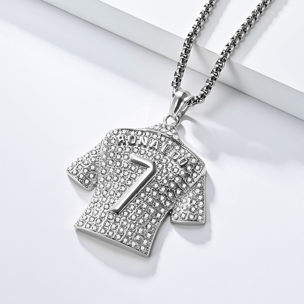 Planderful Football World Cup Jersey Pendant No 7 No 10 Gold Plated Zircon Titanium Steel For Men