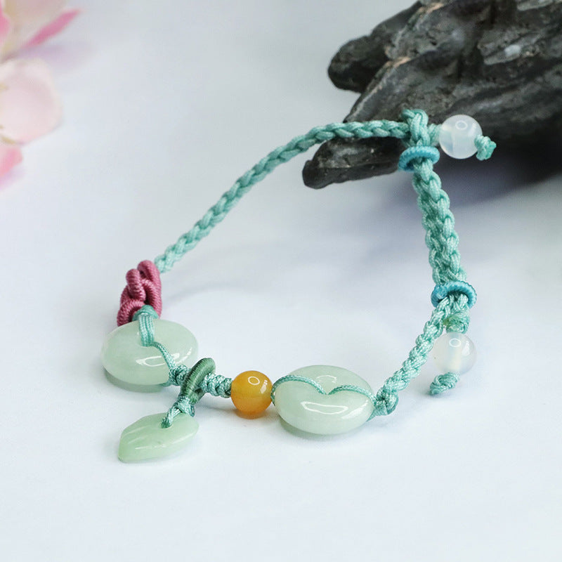Jadeite Leaf & Peace Buckle Cord Bracelet