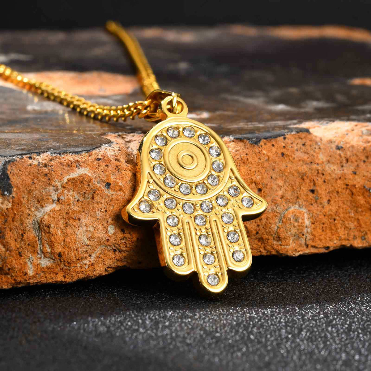 Fatima Hand Zircon Stainless Steel Pendant