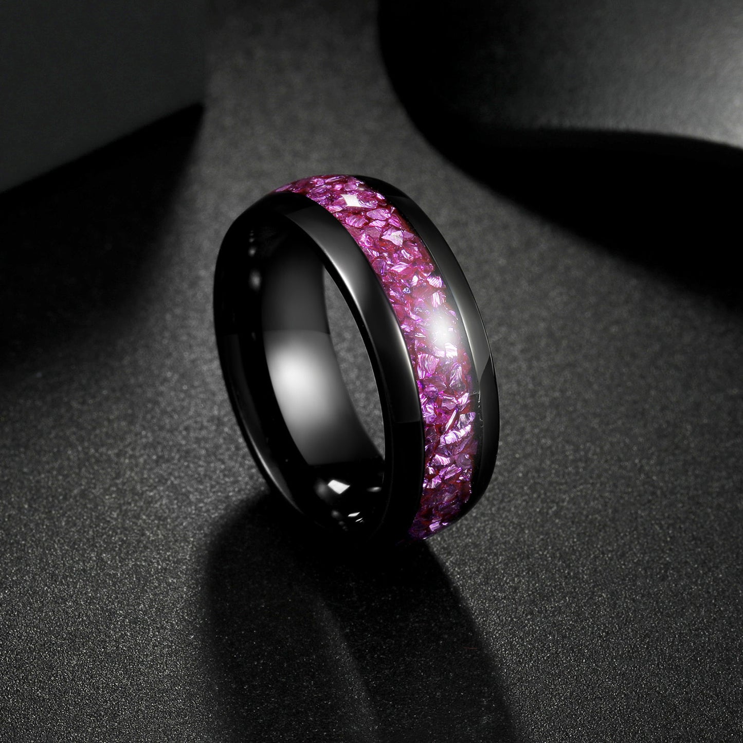 Planderful Amethyst Mens Ring Titanium Steel Wedding Band