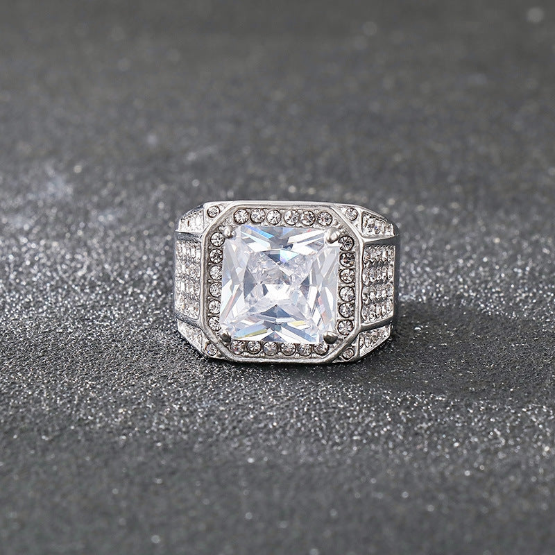 Planderful Luxury Zircon Ring for Men Gold Plated Titanium