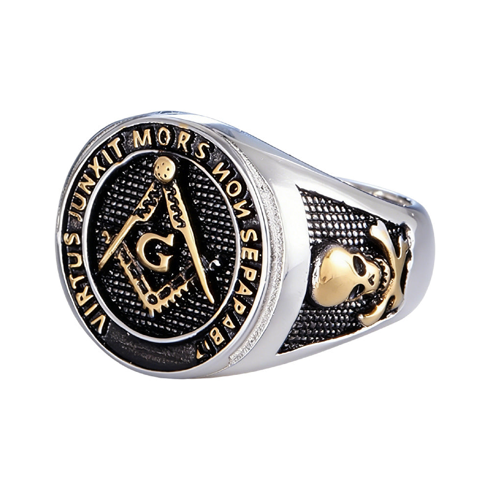 Planderful Titanium Steel Masonic Skull Ring With Logos Unisex Protection Statement