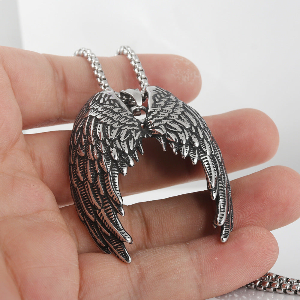 European And American Stainless Steel Feather Pendant Necklace